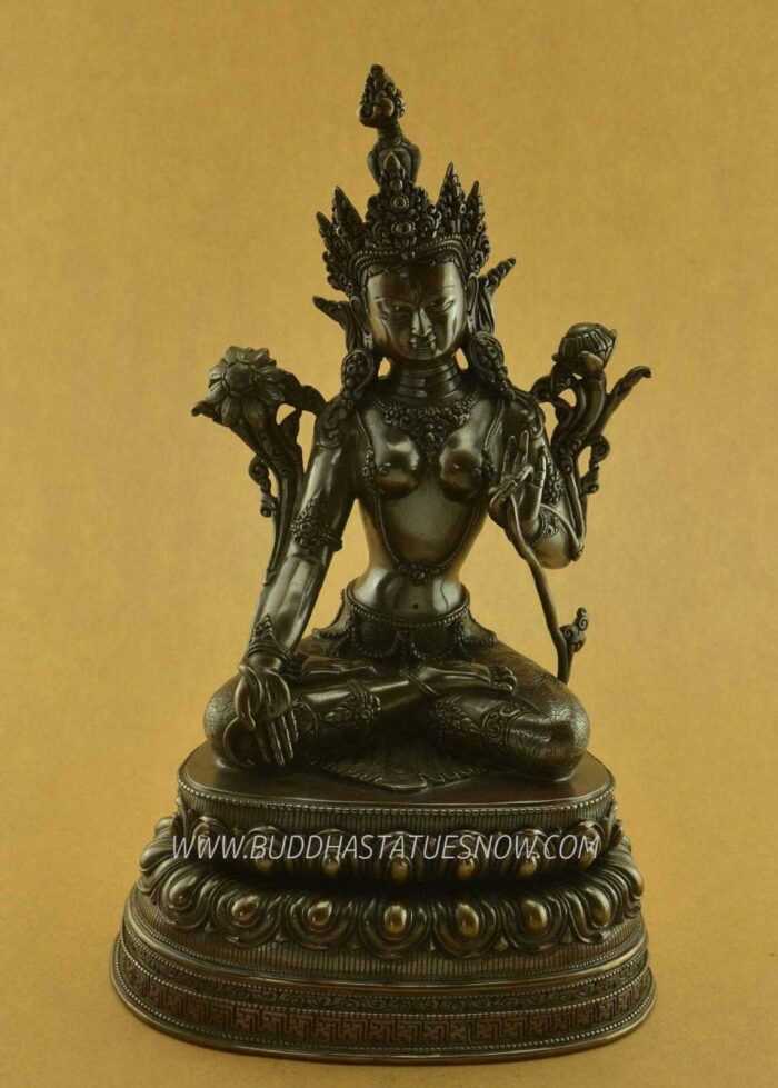 Oxidized Copper 14" White Tara Sculpture, Beautiful Hand Carved Engravings - Gallery