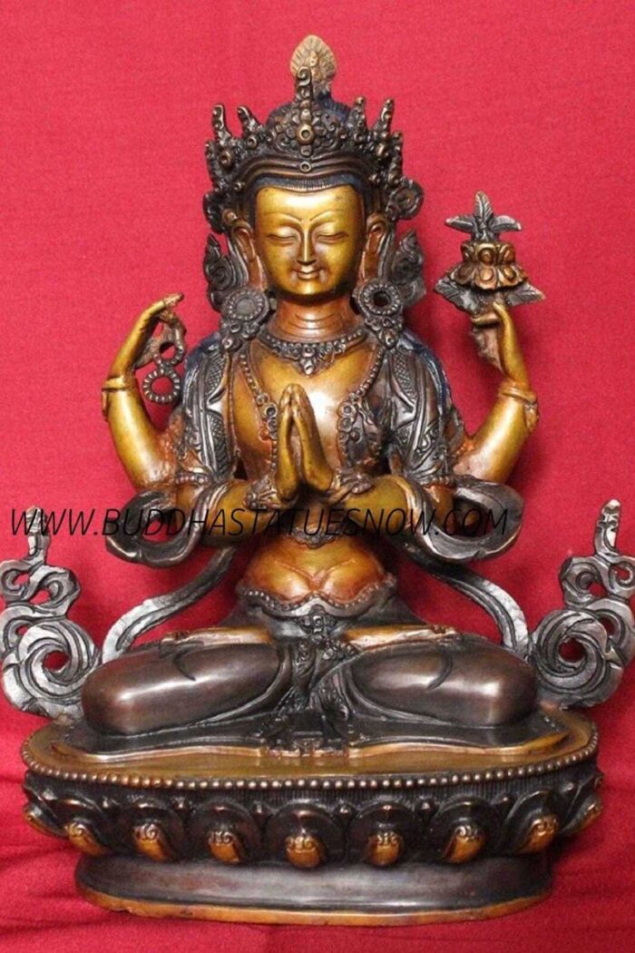 Oxidized Copper 8" Chenrezig Statue - Gallery