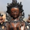 Oxidized Copper 8" Green Tara Statue - Face Detail