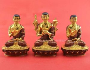 Oxidized Copper 8" Guru Tsongkhapa Statue Set (24k Gold Details) - Gallery