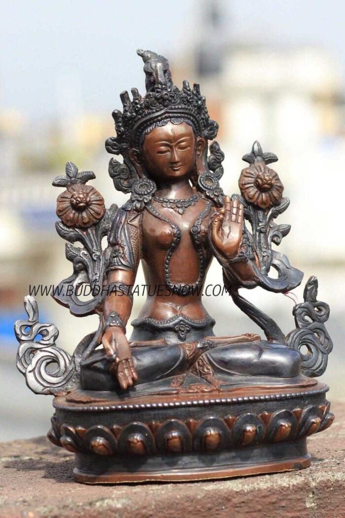 Oxidized Copper 8" Seven Eyed Tara Statue, Traditional Handmade Sculpture - Gallery