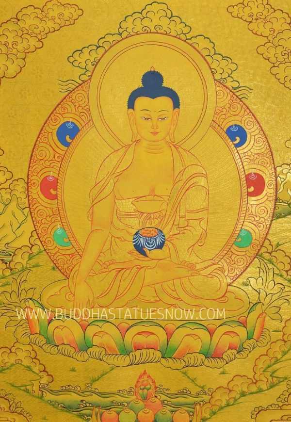 Shakyamuni Buddha Tibetan Thangka Painting 15.5" x 12" (Hand Painted) - Front w/o Border