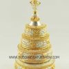Tibetan Mandala Set 10" Fine Hand Carvings, Gold and Silver Plated (Semiprecious Stones) - Left