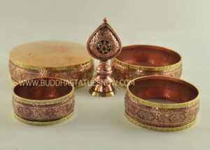 Tibetan Mandala Set 10.25" Brass Rings, Finely Carved, Stones (w/o Base Ring Stand) - Parts