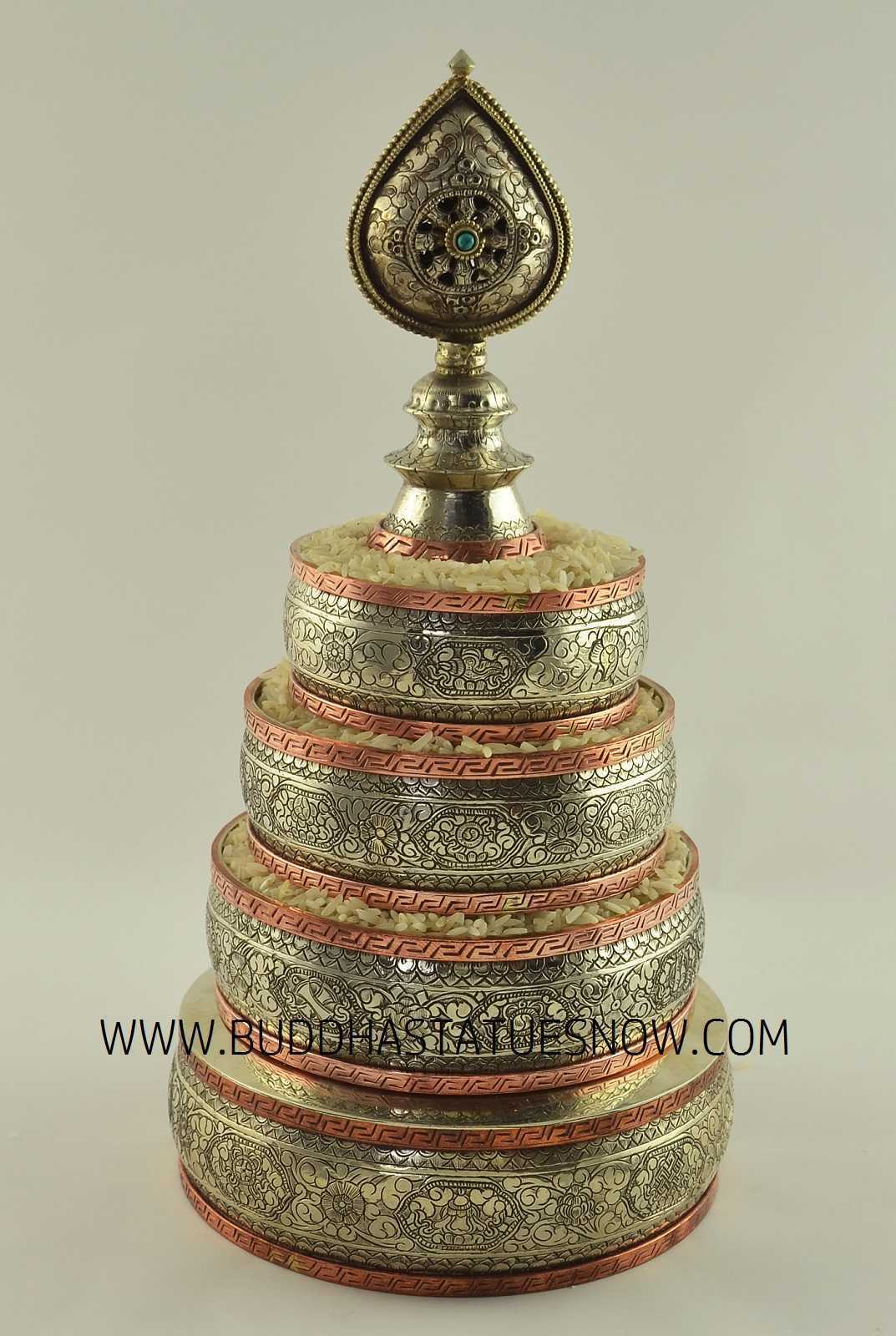 Tibetan Mandala Set 10.25" White Metal, Copper Rings (w/o Base Ring Stand) - Back