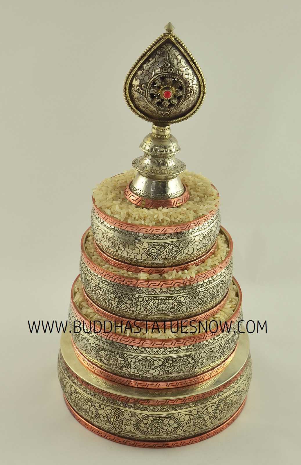 Tibetan Mandala Set 10.25" White Metal, Copper Rings (w/o Base Ring Stand) - Front Upper