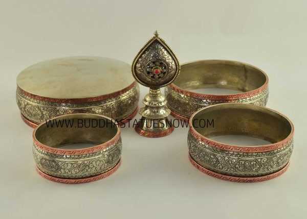 Tibetan Mandala Set 10.25" White Metal, Copper Rings (w/o Base Ring Stand) - Parts