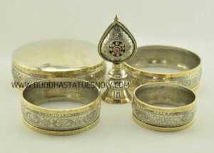 Tibetan Mandala Set 10.5" White Metal, Stones, Brass Rings (w/o Base Ring Stand) - Parts