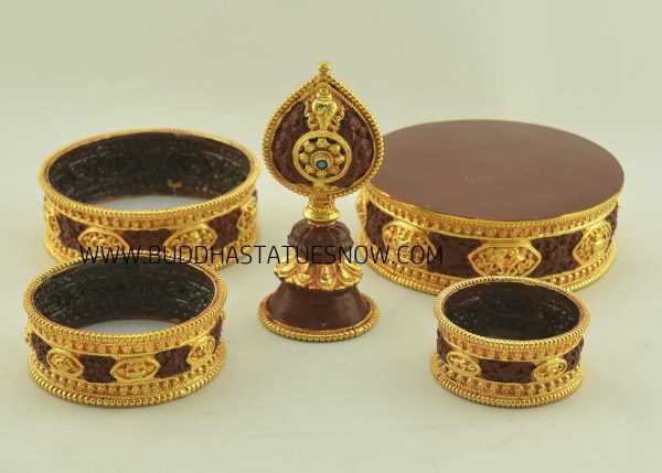 Tibetan Mandala Set 8" Gold and Silver Plated, Handmade (Semiprecious Stones) - Parts