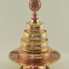 Tibetan Mandala Set 9.5" Antiquated, Brass Rings, Gold Gilded (Semiprecious Stones) - Front