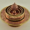 Tibetan Mandala Set 9.5" Antiquated, Brass Rings, Gold Gilded (Semiprecious Stones) - Inside Upper