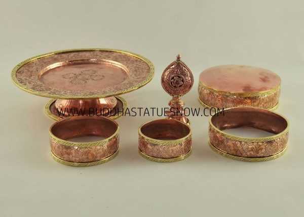 Tibetan Mandala Set 9.5" Antiquated, Brass Rings, Gold Gilded (Semiprecious Stones) - Parts