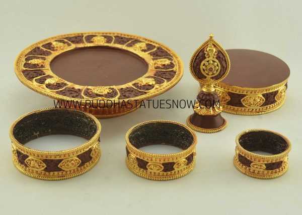 Tibetan Mandala Set 9.5" Oxidized Copper Gold Gilded (Semiprecious Stones) - Parts