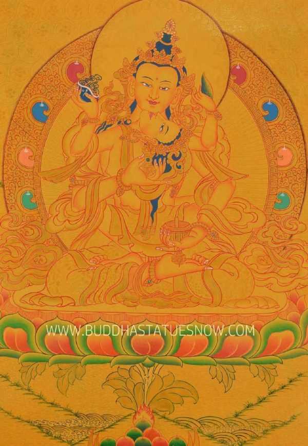 Vajrasattva Shakti Tibetan Thangka Painting 16" x 12.5" (Yab Yum) - Front w/o Border