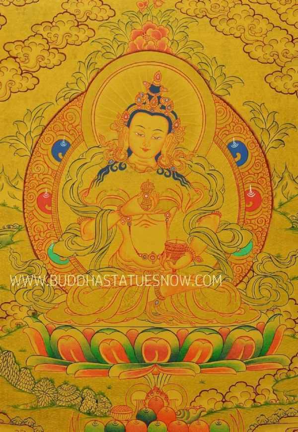 Vajrasattva Tibetan Thangka Painting 15" x 12" (Hand Painted) - Front w/o Border
