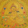 Yellow Dzambhala Tibetan Thangka Painting 15" x 12" (Hand Painted) - Front Details