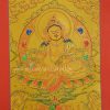 Yellow Dzambhala Tibetan Thangka Painting 15" x 12" (Hand Painted) - Gallery w/Border