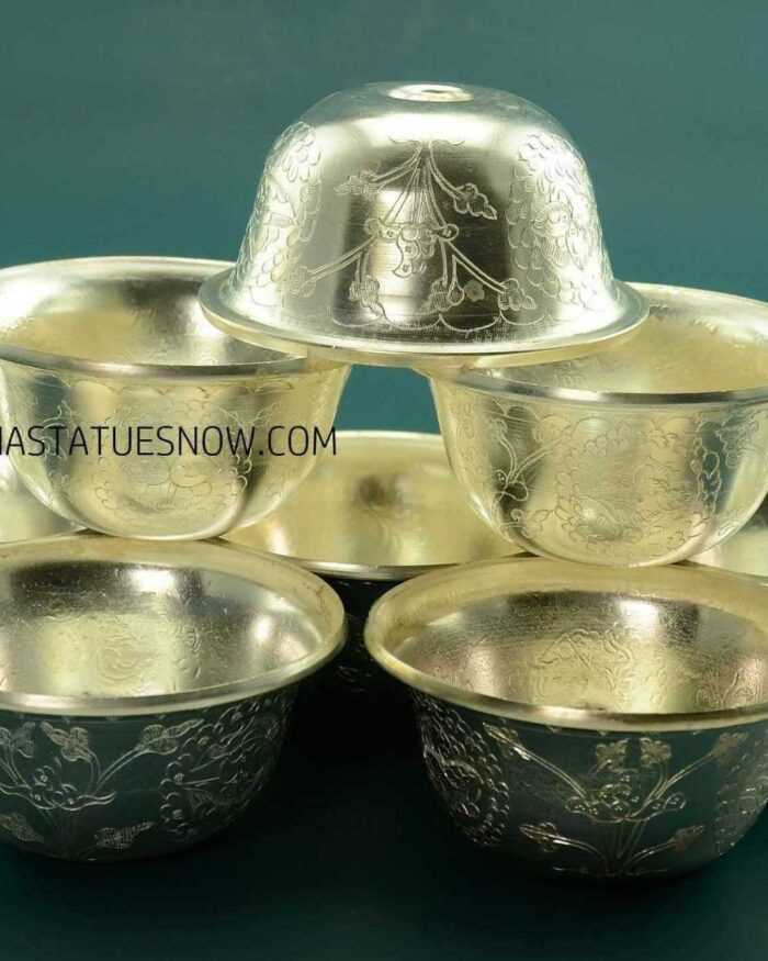3.5" Set of Eight Offering Bowls, Fully Silver Plated, Fine Hand Carvings - Gallery