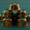 3.5" Set of Eight Offering Bowls, Hand Carved Oxidized Copper Finish w/24k Gold Gilding - Upside Down