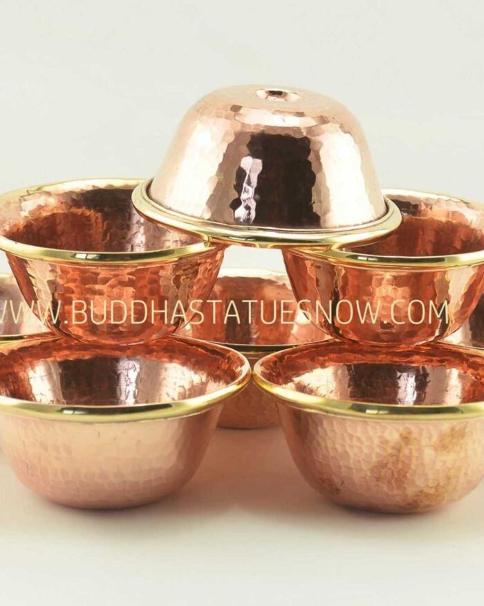 4" Tibetan Offering Bowls Handmade Copper Alloy w/Brass Rings - Gallery