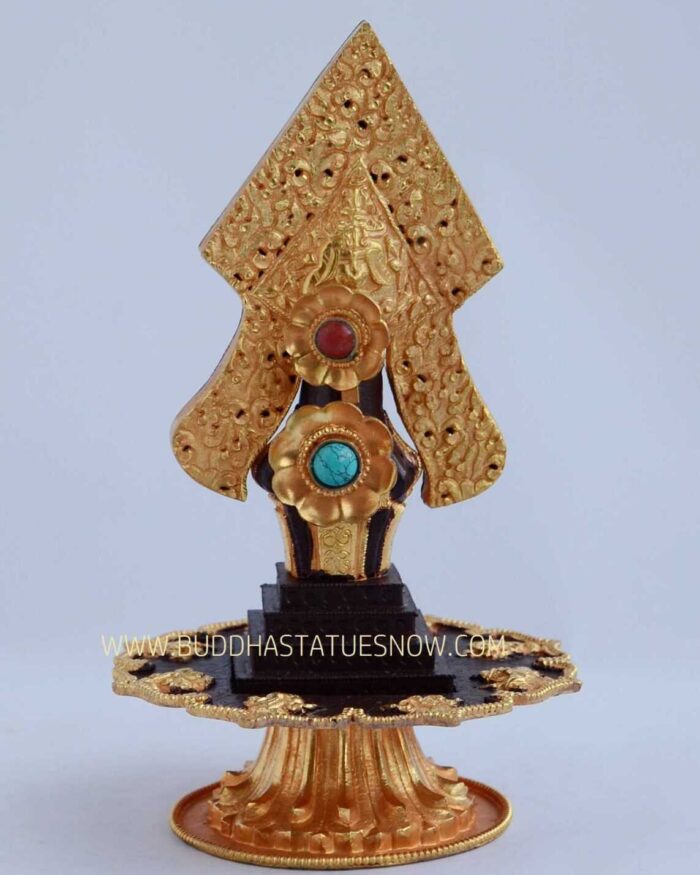 7" Gold Plated Oxidized Copper Tibetan Buddhist Torma - Gallery