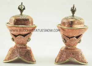 7" Tibetan Kapala Set Handmade w/Copper, Brass Rings and White Metal Top - Gallery