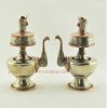 8" Tibetan Bhumpa Set White Metal Alloy, Copper Rings Handmade w/Stones - Gallery