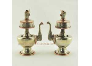 8" Tibetan Bhumpa Set White Metal Alloy, Copper Rings Handmade w/Stones - Gallery
