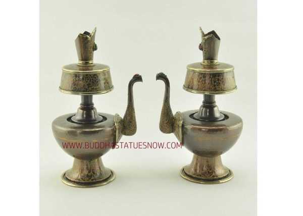 9" Tibetan Bhumpa Set Hand Carved Oxidized Copper w/Brass Rings, Stones - Gallery