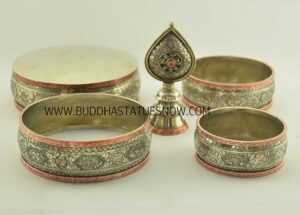 Tibetan Mandala Set 11" White Metal, Copper Rings w/o Base Ring Stand - Parts