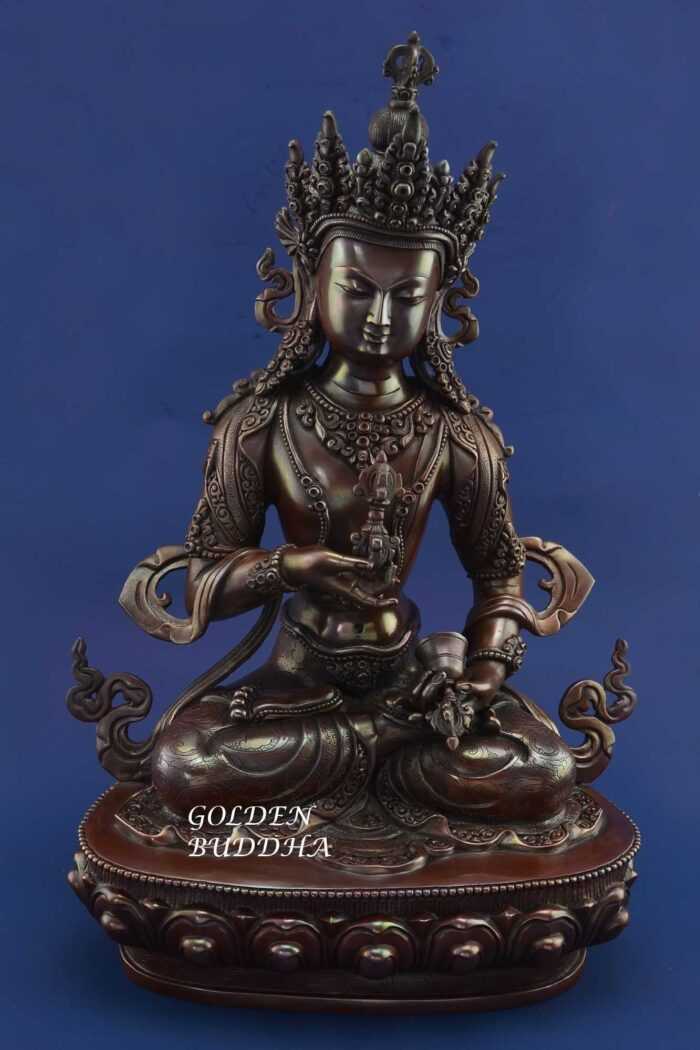 14.5" Handmade Vajrasattva Statue, Fine Hand Carved Detailing, Antiquated Finish - Gallery