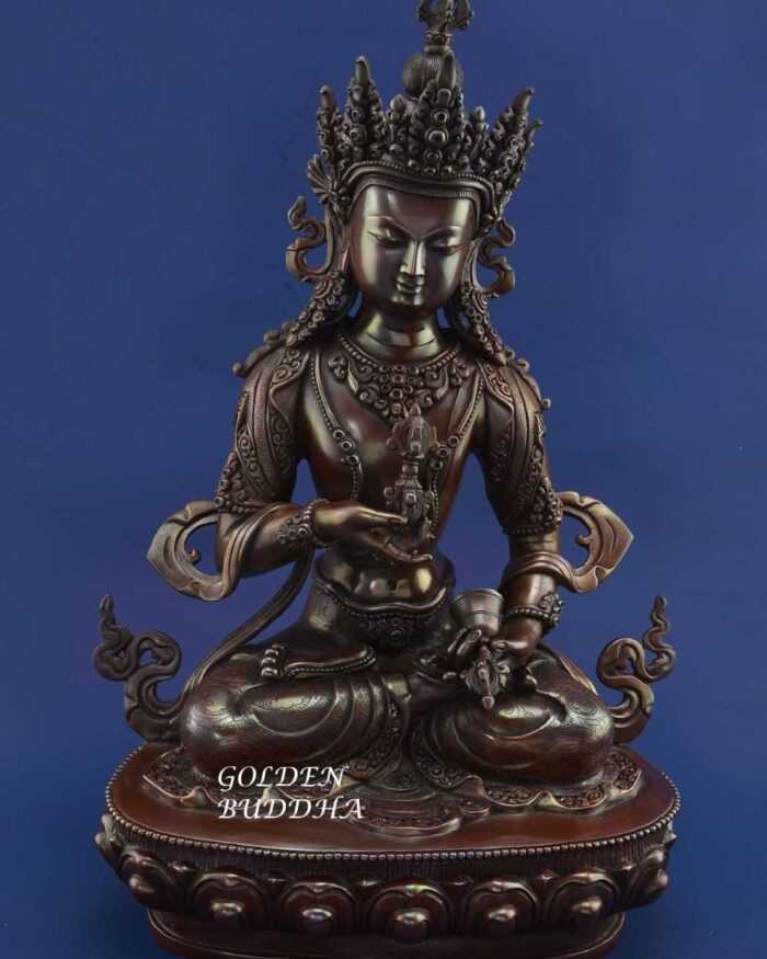 14.5" Handmade Vajrasattva Statue, Fine Hand Carved Detailing, Antiquated Finish - Gallery