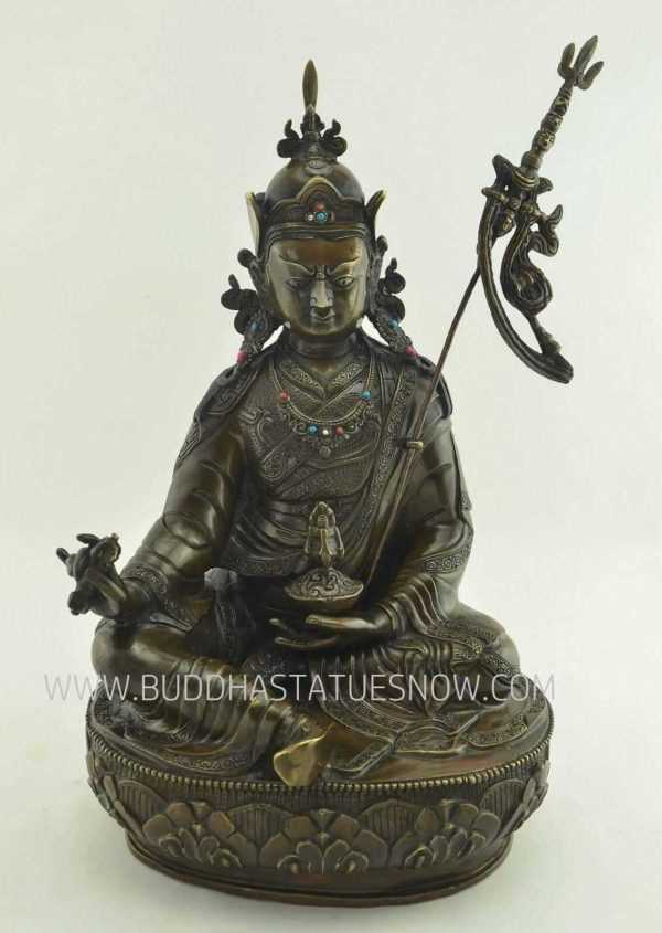 Oxidized Copper 13.5" Guru Rinpoche Statue Handmade - Front