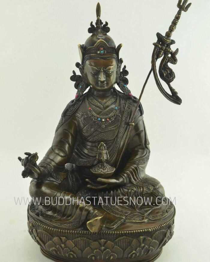 Oxidized Copper 13.5" Guru Rinpoche Statue Handmade - Front