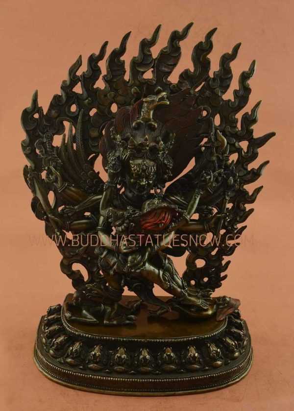 Oxidized Copper 14.5" Hayagriva Statue w/Shakti (Wrathful Avalokiteshvara) - Front