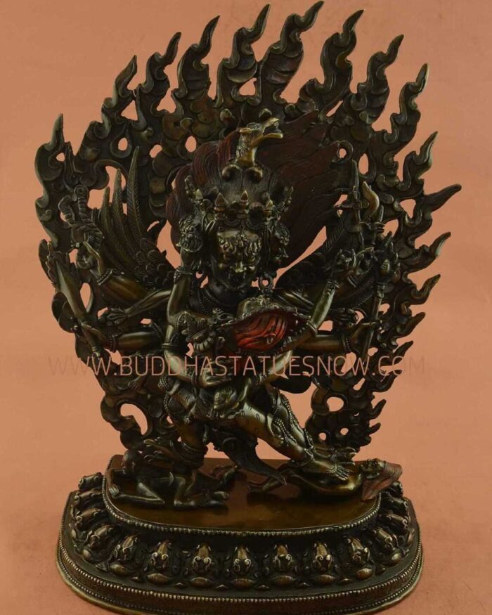 Oxidized Copper 14.5" Hayagriva Statue w/Shakti (Wrathful Avalokiteshvara) - Front