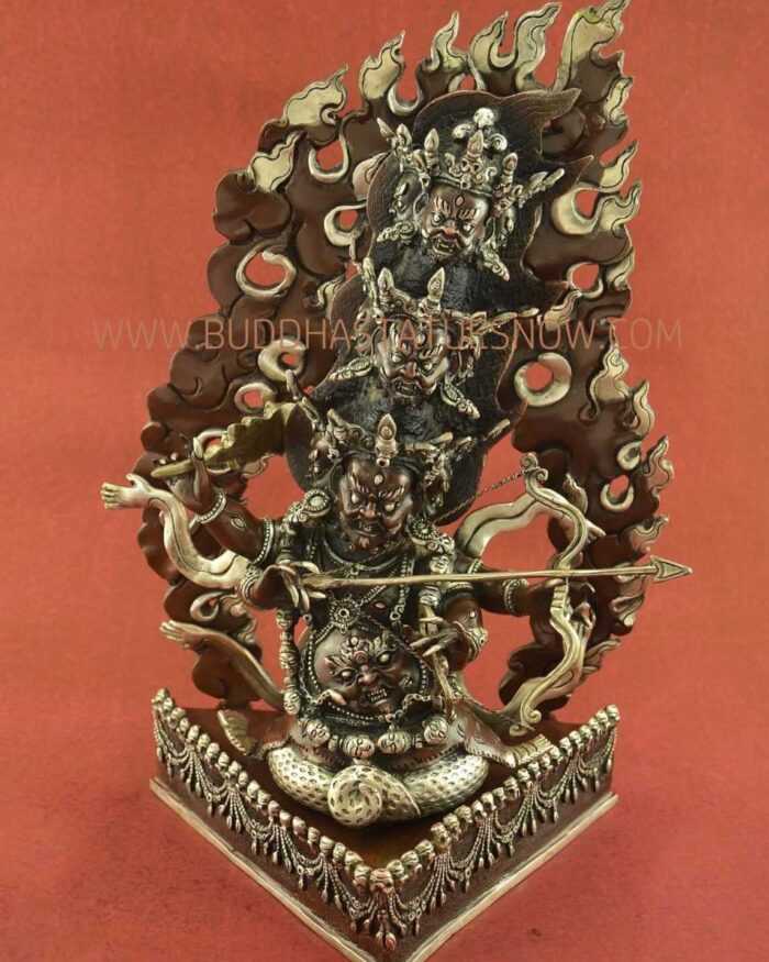 Oxidized Copper 14.5" Rahula Statue Silver Plated Details - Front