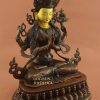Oxidized Copper 15.25" Chenrezig Statue, Gold Face Painted, Fine Hand Carved Details - Right