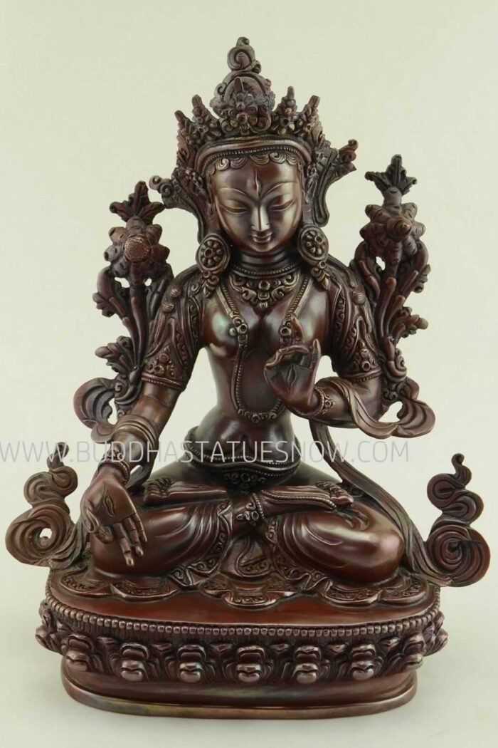 Oxidized Copper 9.5" Cintachakra Statue, 7 Eyed Tara, Handmade - Gallery