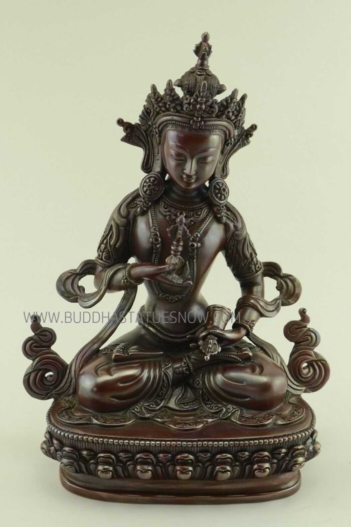 Oxidized Copper 9.75" Vajrasattva Statue Handmade in Fine Detail - Front