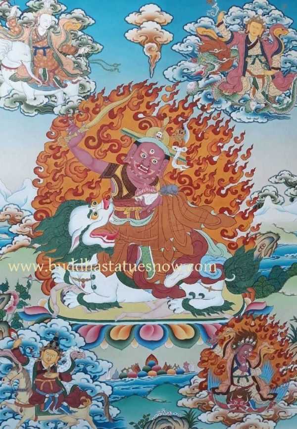 Dorje Shugden 20" x 27" Tibetan Thangka Painting w/o Border (24k Gold Detailing)