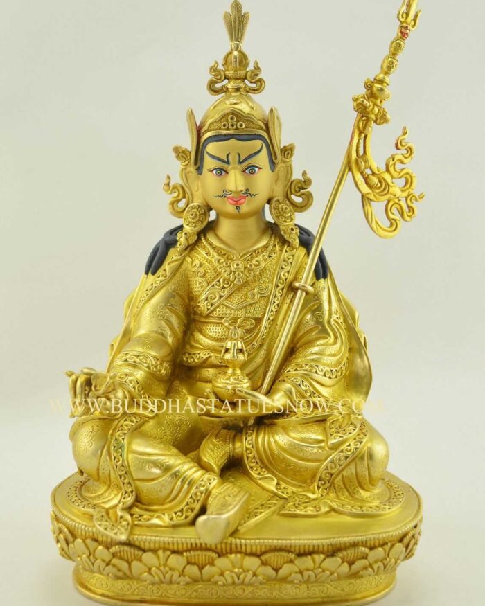 Fully Gold Gilded 10" Guru Rinpoche Statue (Handmade) - Gallery