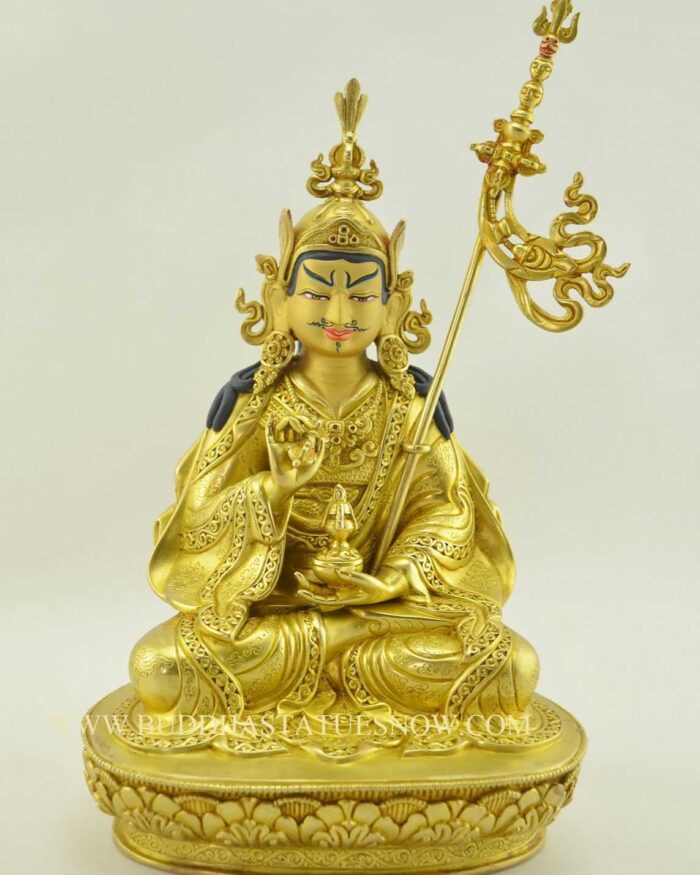 Fully Gold Gilded 10" Guru Rinpoche Statue (Lotus Born) - Gallery