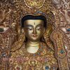 Fully Gold Plated 60cm Shakyamuni Statue Framed w/Throne - Face Detail