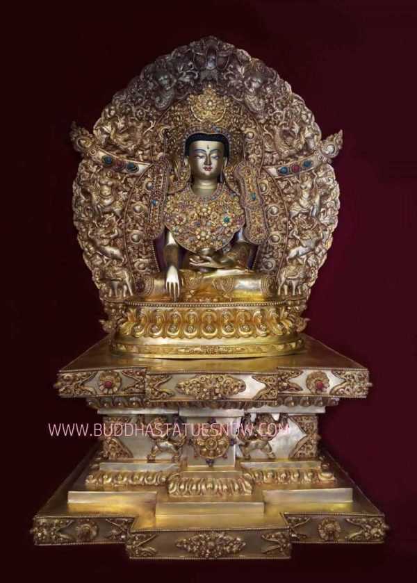 Fully Gold Plated 60cm Shakyamuni Statue Framed w/Throne - Gallery