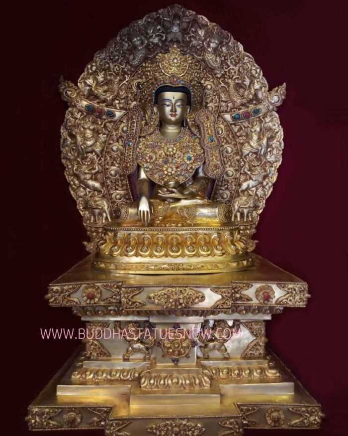 Fully Gold Plated 60cm Shakyamuni Statue Framed w/Throne - Gallery