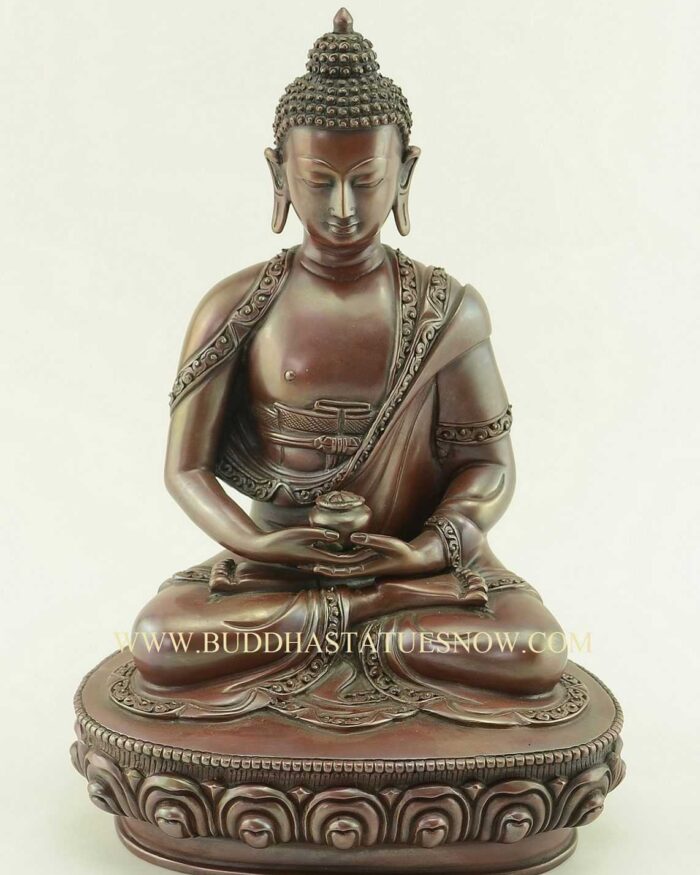 Oxidized Copper 9" Amitabha Buddha Statue (Handmade) - Gallery