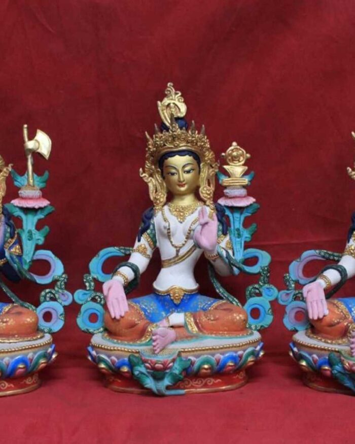 21 Tara Statues 8.5" Multicolored Face Painted 24k Gold - Gallery