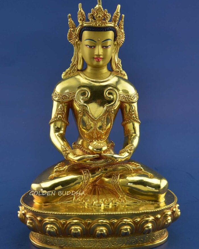 Fully Gold Gilded 10.5" Crowned Amitabha Buddha Statue - Gallery