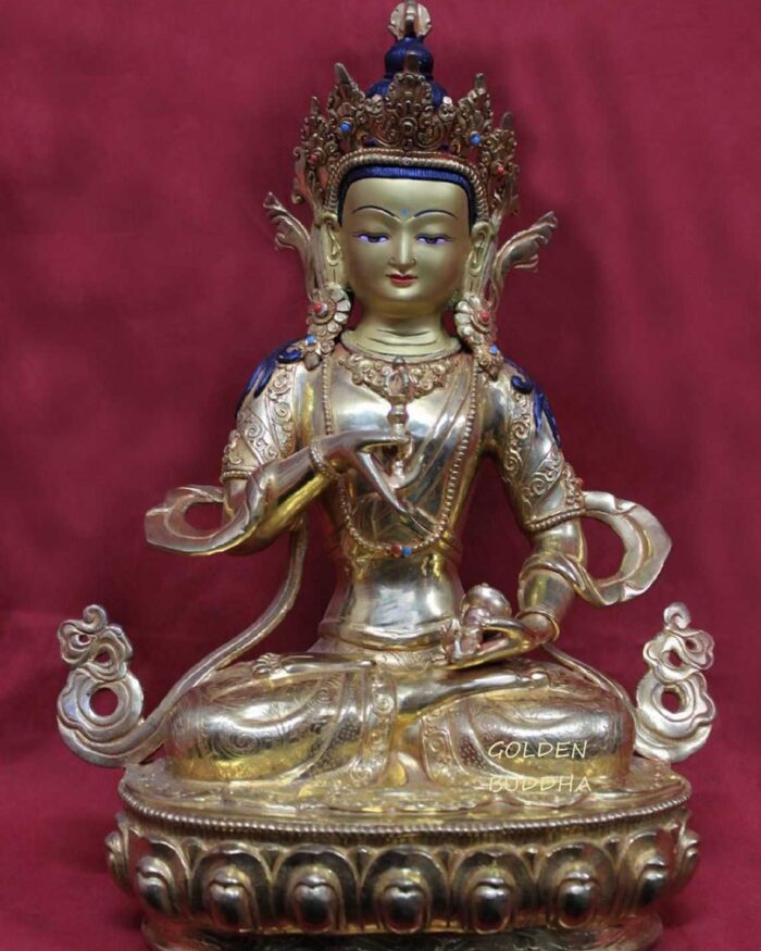 Fully Gold Gilded 14" Vajrasattva Statue Embedded Stones - Gallery